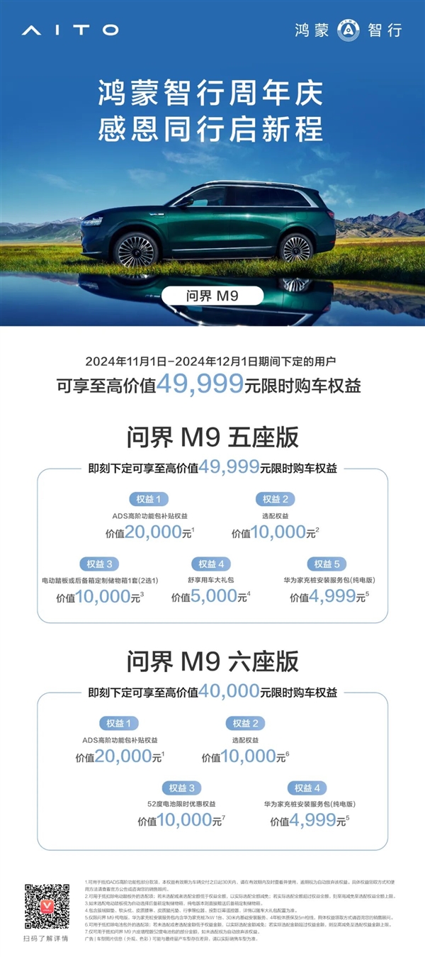 即日起 问界汽车全系大促：最高送49999元限时权益