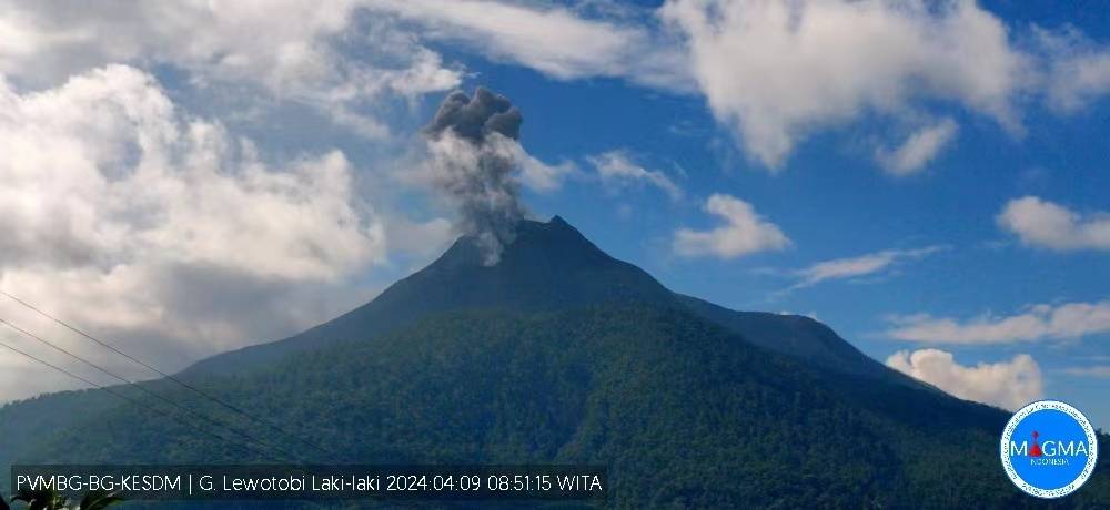 印尼勒沃托比火山再喷发 灰柱直冲天际