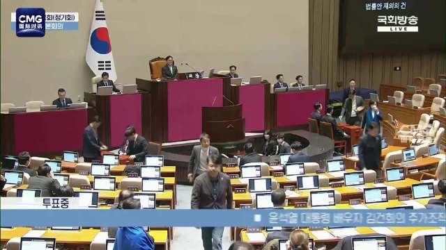 韩国执政党议员退场 抵制尹锡悦总统弹劾案表决