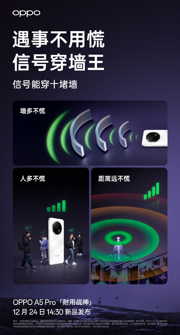 OPPO A5 Pro首创猎手天线架构：信号能穿十堵墙