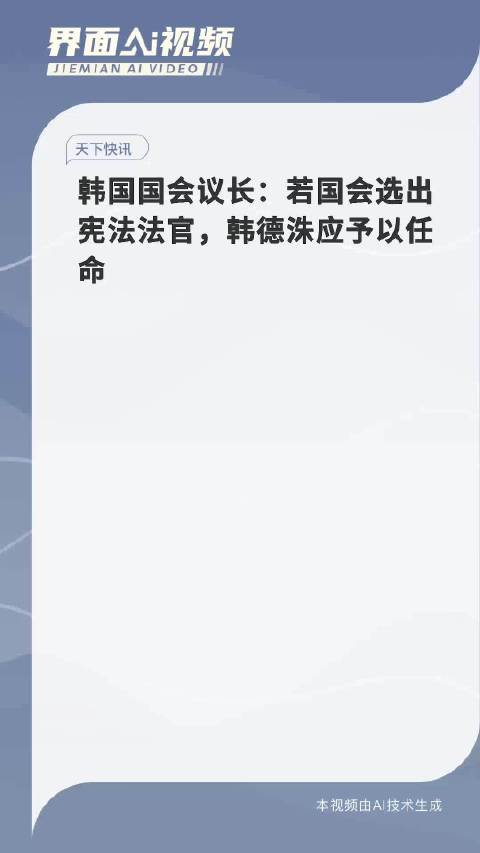 韩国国会议长：若国会选出宪法法官 韩德洙应予以任命