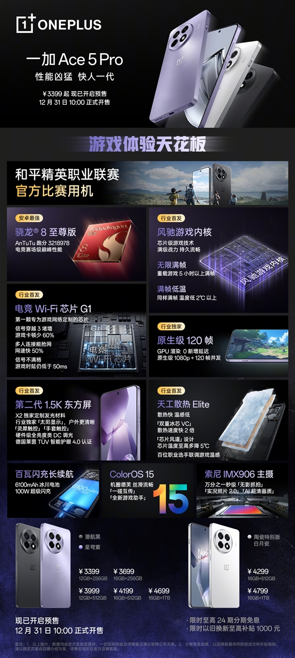 一图读懂一加Ace 5 Pro：定价最激进的骁龙8至尊版手机 3399元起